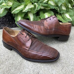Johnston & Murphy Men's Size 10 M Woven‎ Leather Oxford Dress Shoes Brown Italy